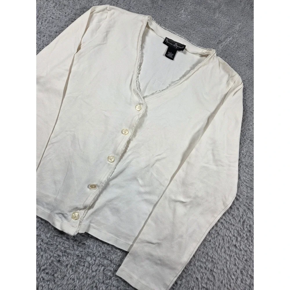 Mercer & Madison Cardigan L Cream Womens Lace Trim Button Front Long Sleeve Top